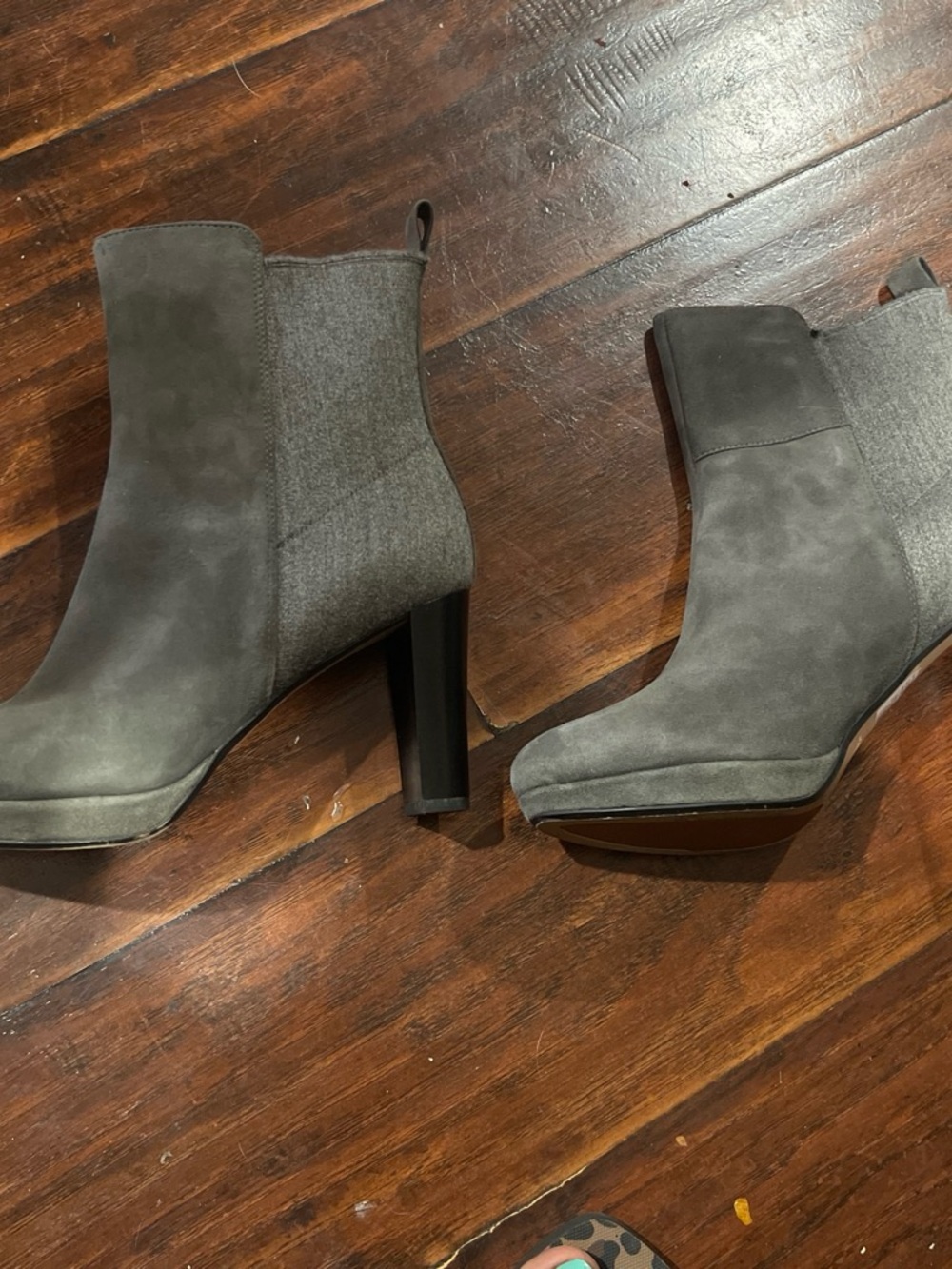 Clarks Gray Suede Platform Block Heel Ankle Booties